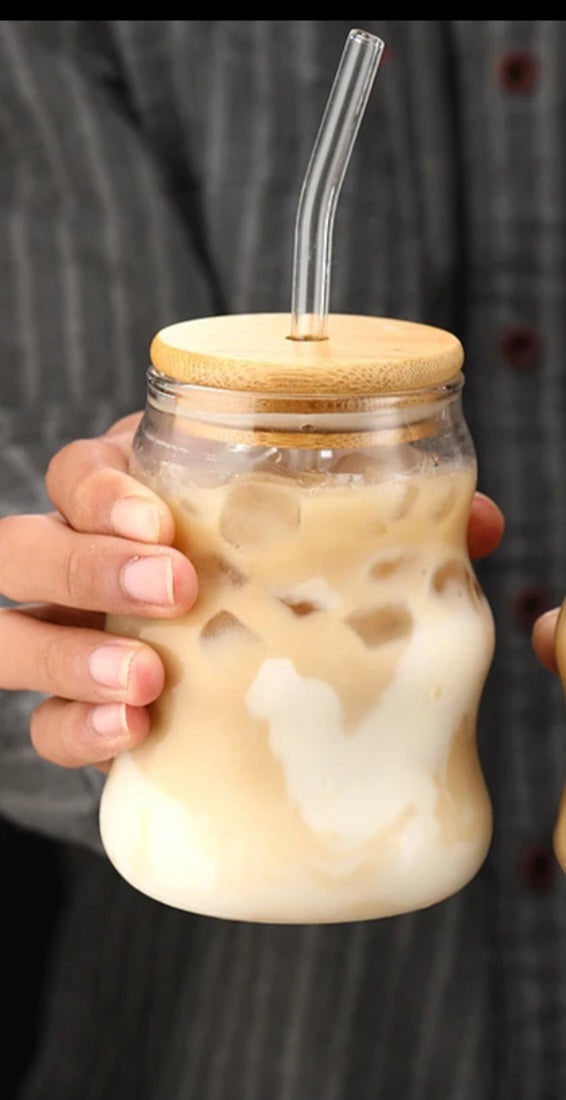 Boba Glass Tumbler with Bamboo Lid & Straw