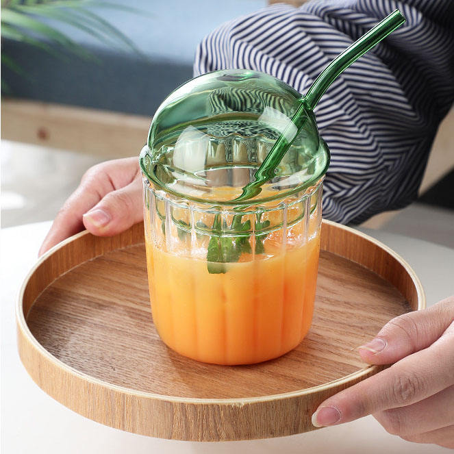 Nordic Ripple Glass Tumbler with Dome Lid