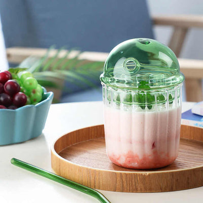 Nordic Ripple Glass Tumbler with Dome Lid
