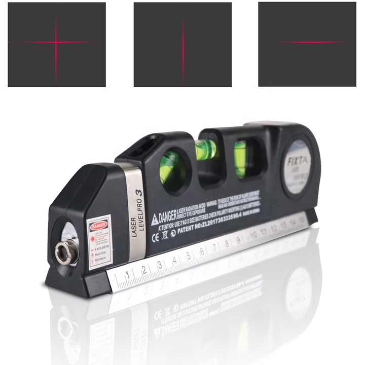 Fixta Laser Level Pro 3 – 5-in-1 Multi-Purpose Leveling Tool with Tape Measure & Laser Beam