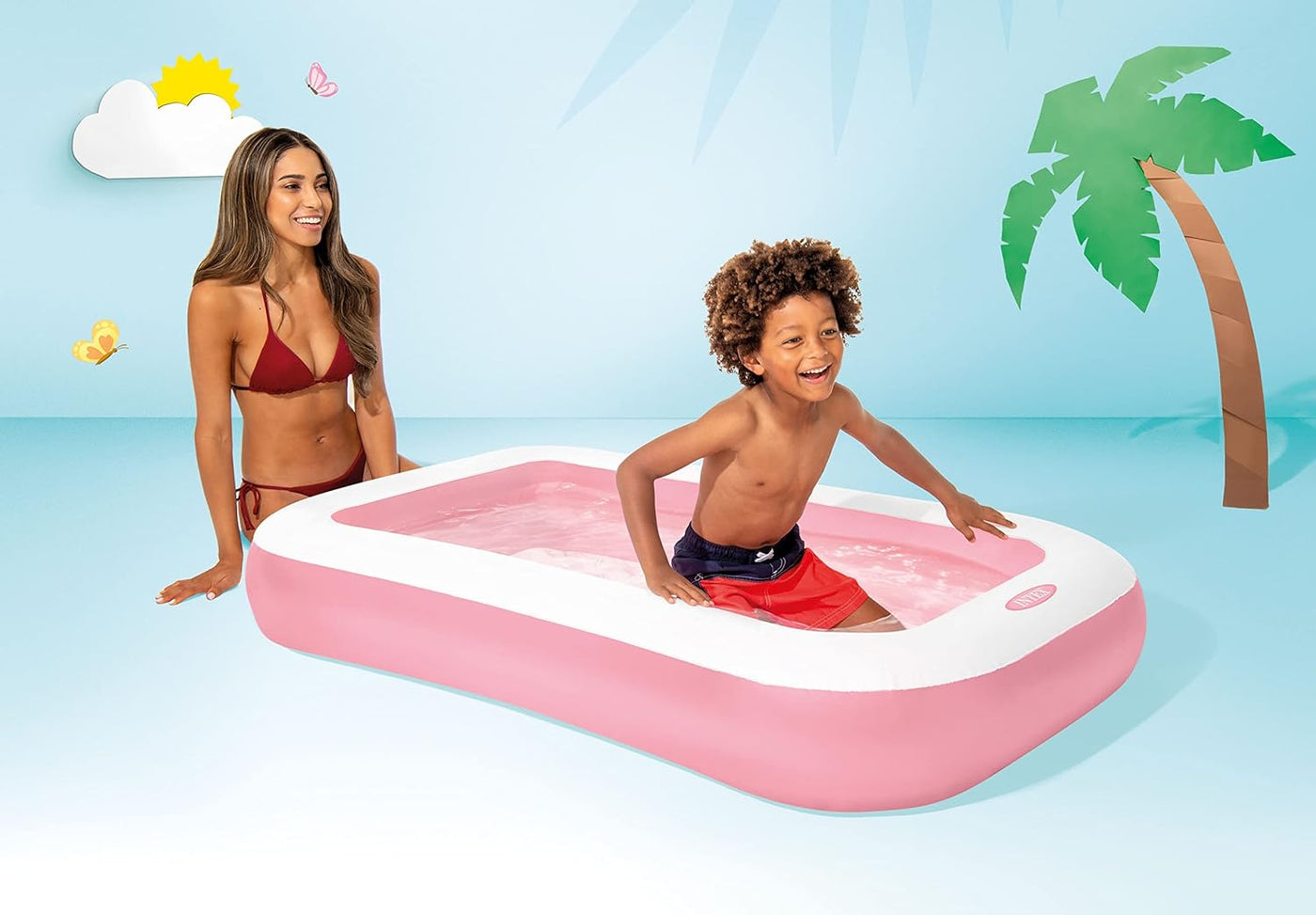 INTEX Rectangular Kiddie Pool – 65" x 39" x 10" (Pink)